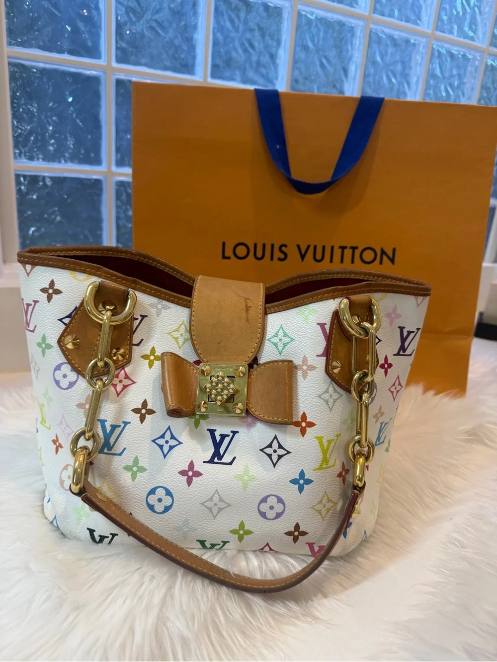 Louis Vuitton Multicolor Monogram Canvas Bow Shoulder Bag - White